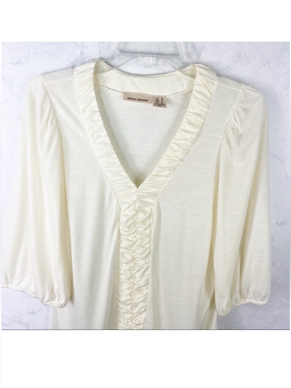 Dkny Cream V-Neck Ruffle-Front Blouse - Picture 3 of 3
